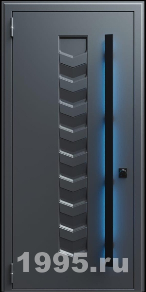 Стальная дверь с металлофиленкой, длинной ручкой с подсветкой и темно-серым порошковым окрашиванием RAL 7021 (тип №4)