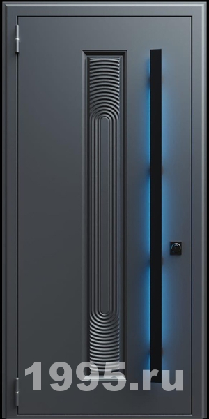 Стальная дверь с металлофиленкой, длинной ручкой с подсветкой и темно-серым порошковым окрашиванием RAL 7021 (тип №6)