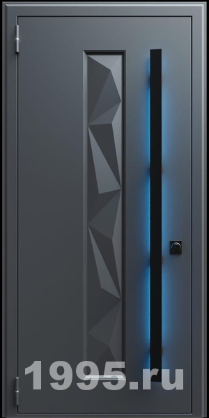 Стальная дверь с металлофиленкой, длинной ручкой с подсветкой и темно-серым порошковым окрашиванием RAL 7021 (тип №7)