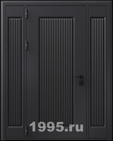 Стальная дверь с металлофиленкой, вставками по бокам и порошковым окрашиванием RAL 9004 (тип №9)