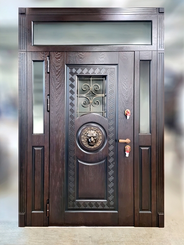 Парадная дверь МДФ шпон с остекленными вставками