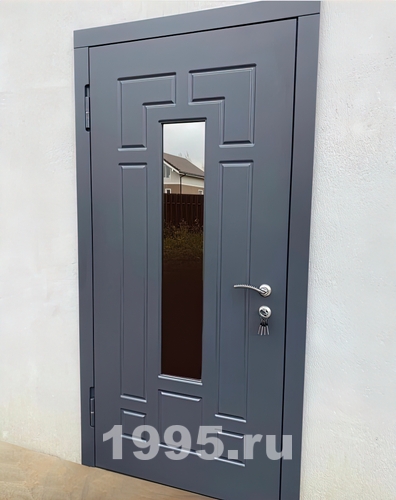 Серая дверь окрас RAL с 3х-камерным тонированным стеклопакетом