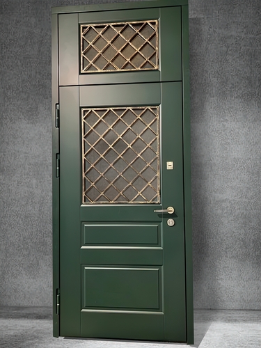 Однопольная парадная МДФ окрас по RAL c верхней вставкой и решеткой